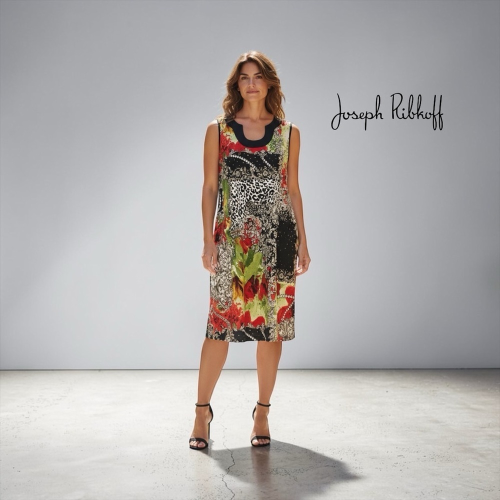 Joseph Ribkoff, Sleeveless Stretch Dress Multicolor Baroque Leopard Print, S: 18